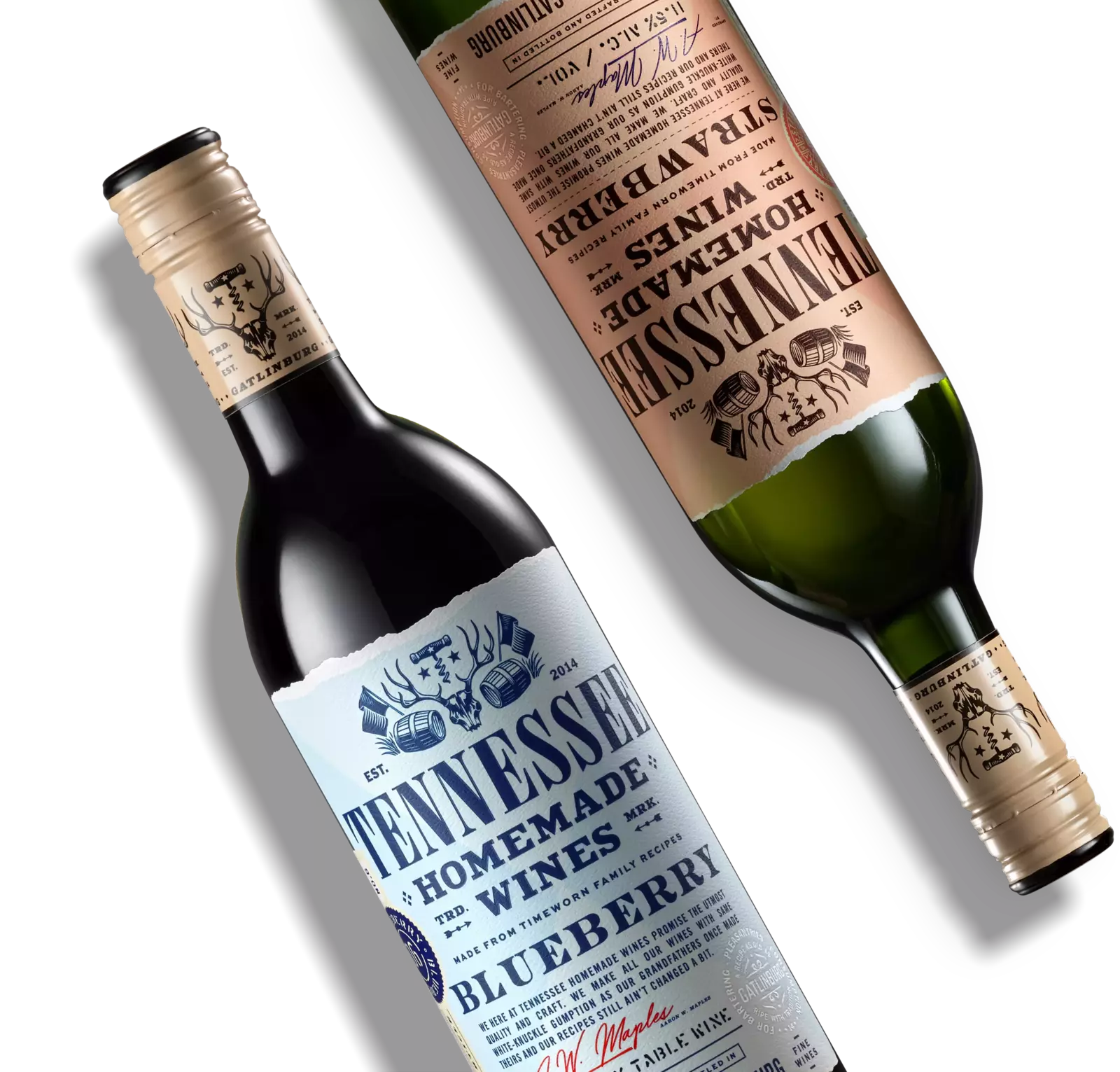 bottles of Blueberry and Strawberry wine